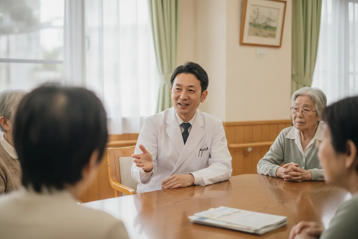 医師がシニアにやさしく健康の話をする健康ミニ講座の様子